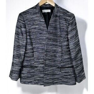 Kasper Jacket Women's Size 16P Metallic Open Front Pockets Career Office Holiday